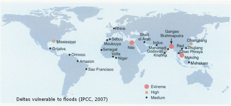 Map deltas vulnerable to floods
